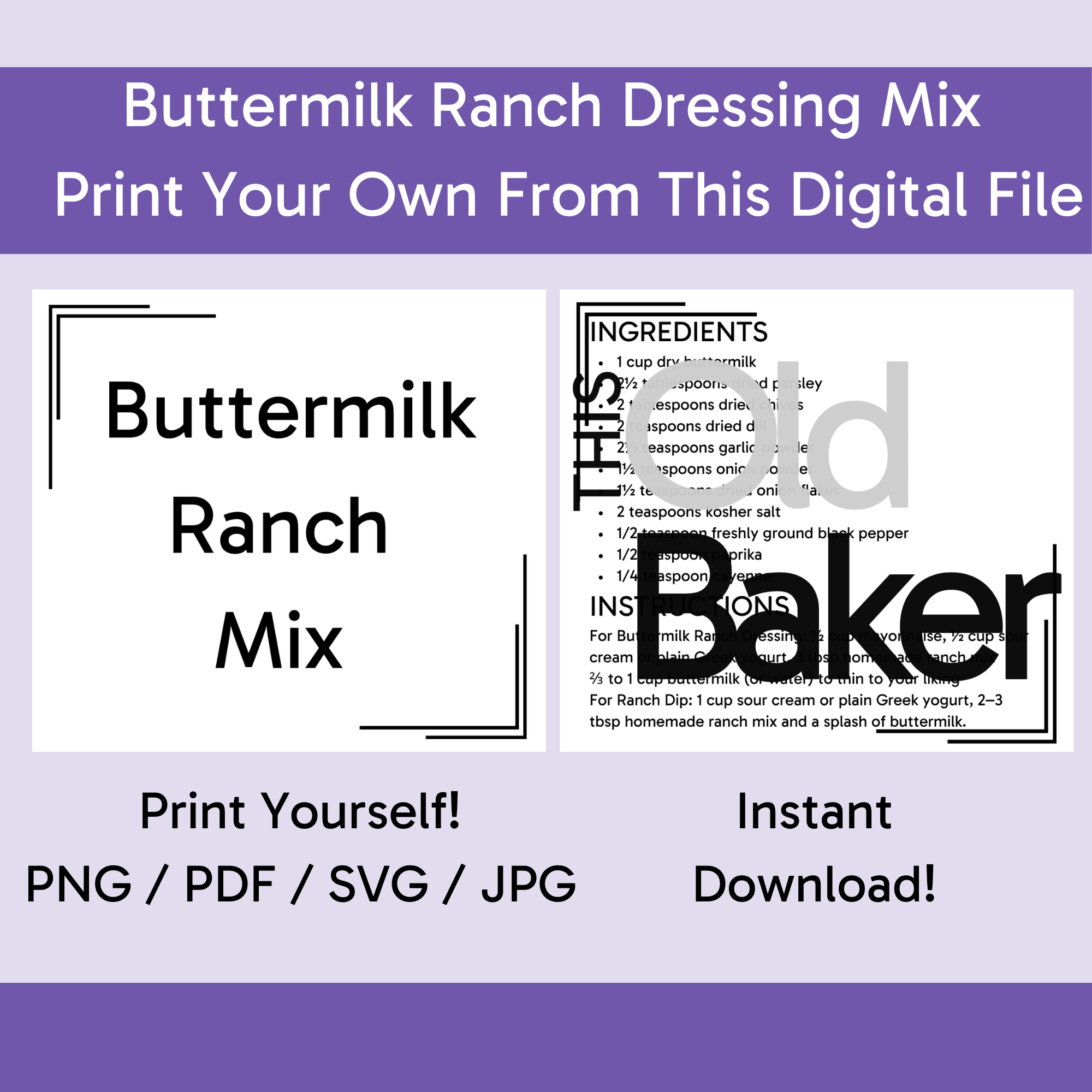 Buttermilk Ranch Dressing Mix | Digital Files