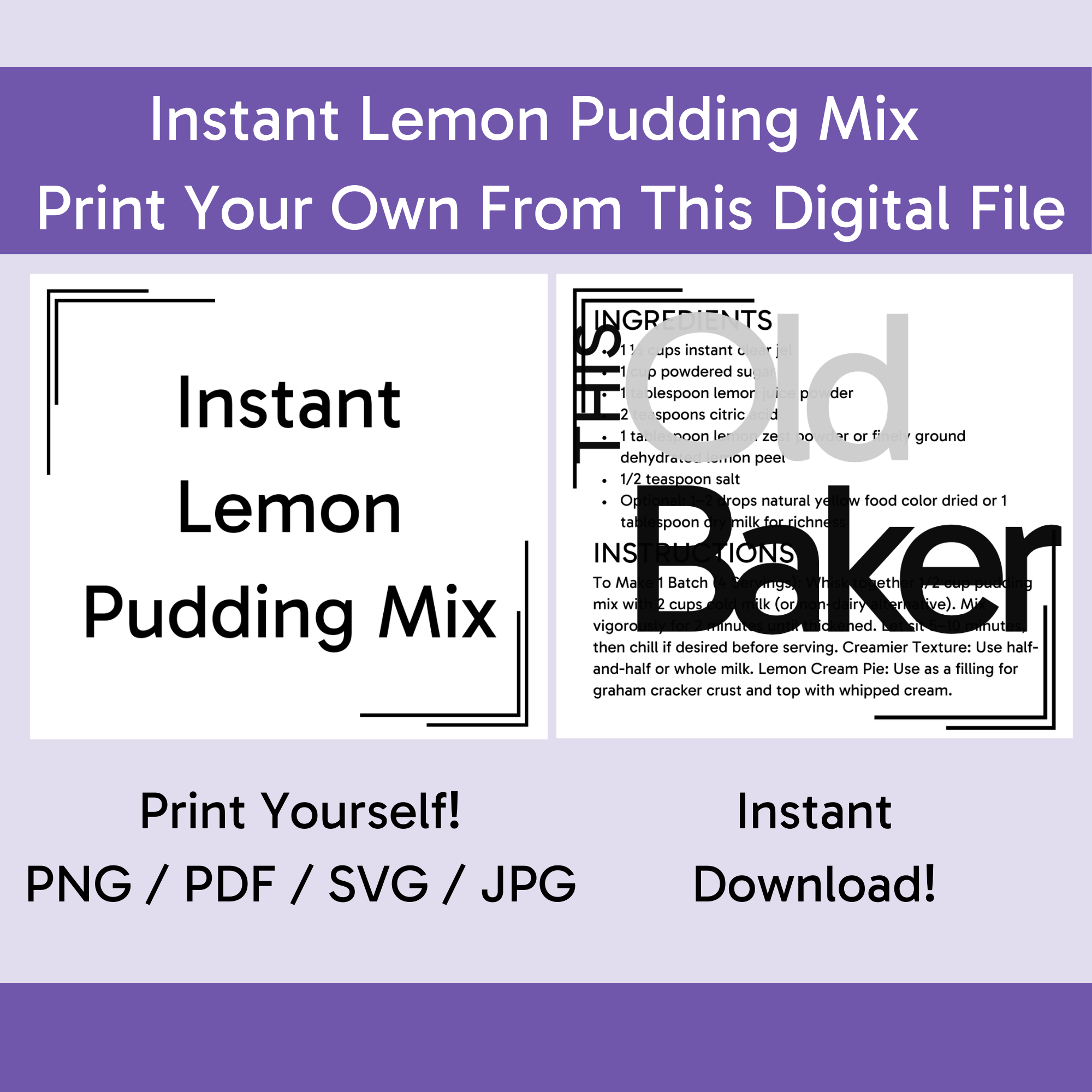 Instant Lemon Pudding Mix | Digital Files