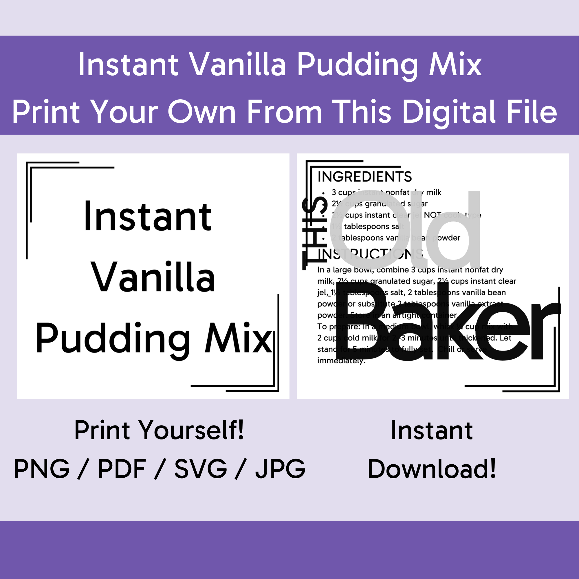 Instant Vanilla Pudding Mix | Digital Files
